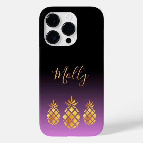 Black pineapples purple name script Case_Mate iPhone 14 pro case