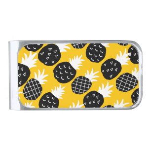 Black pineapples silver finish money clip