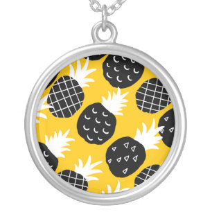 Black pineapples silver plated necklace
