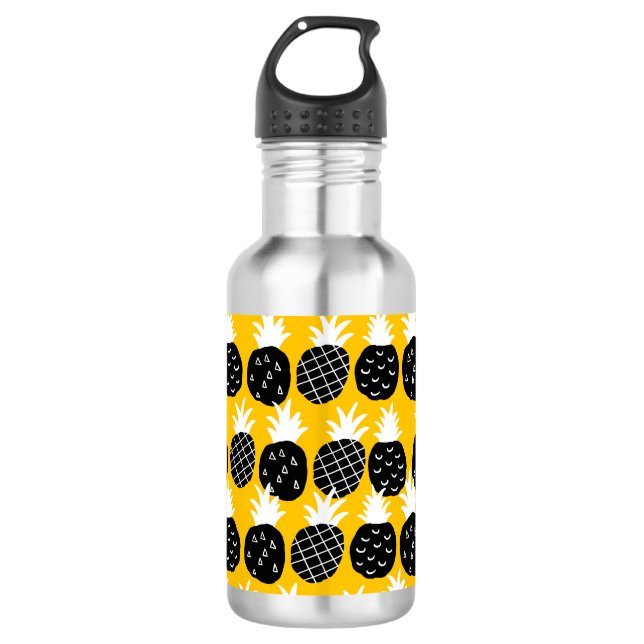 Black pineapples stainless steel water bottle (Front)