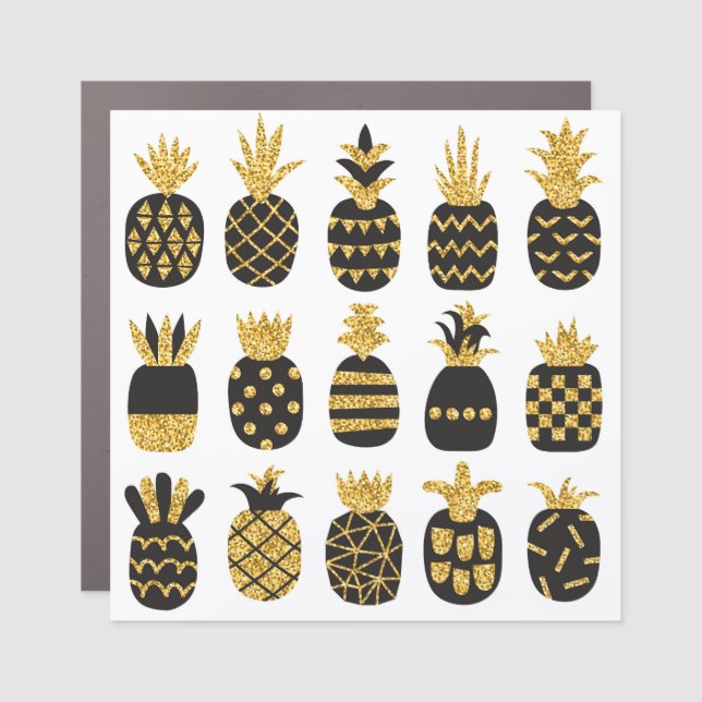 Black Pineapples: Unique Textured Set Car Magnet (Front)