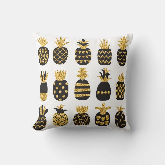 Black Pineapples: Unique Textured Set Throw Pillow (Front)