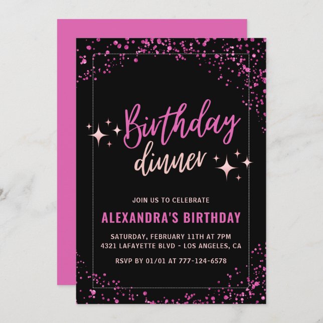 Black Pink 32nd birthday invitations Dinner  (Front/Back)