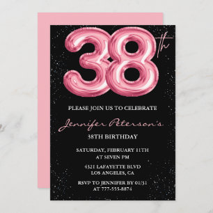 Black Pink 38th birthday invitations Balloon Glam