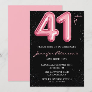 Black Pink 41st birthday invitations Balloon Glam 