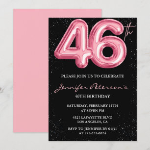 Black Pink 46th birthday invitations Balloon Glam 