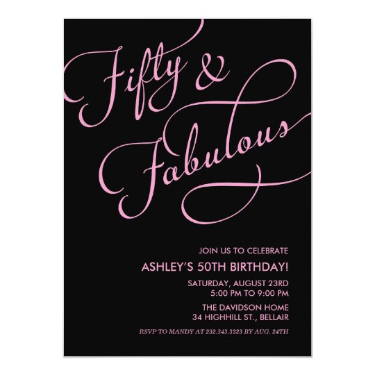 black pink 50 and fabulous birthday invitations zazzle com