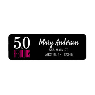 Black Pink 50 and Fabulous Birthday Script Address Label