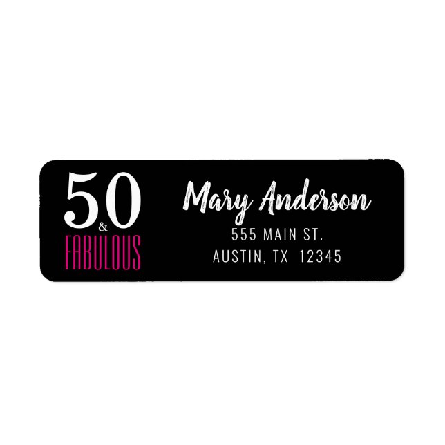 Black Pink 50 and Fabulous Birthday Script Address Label (Front)