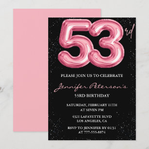 Black Pink 53rd birthday invitations Balloon Glam 