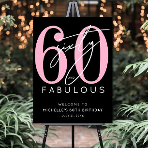 Black Pink 60th Birthday Welcome Sign