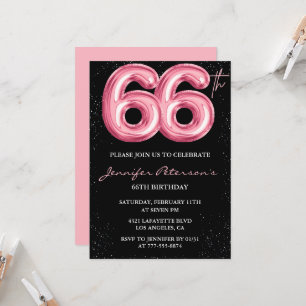 Black Pink 66th birthday invitations Balloon Glam 