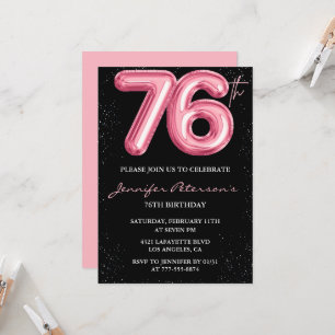Black Pink 76th birthday invitations Balloon Glam 