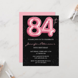 Black Pink 84th birthday invitations Balloon Glam 