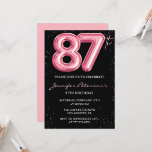 Black Pink 87th birthday invitations Balloon Glam