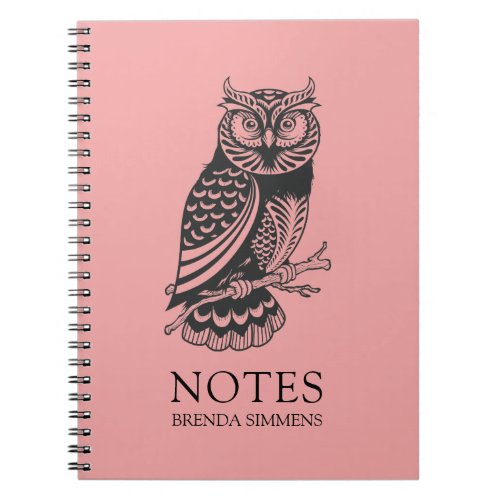 Black  Pink Abstract Owl Notebook