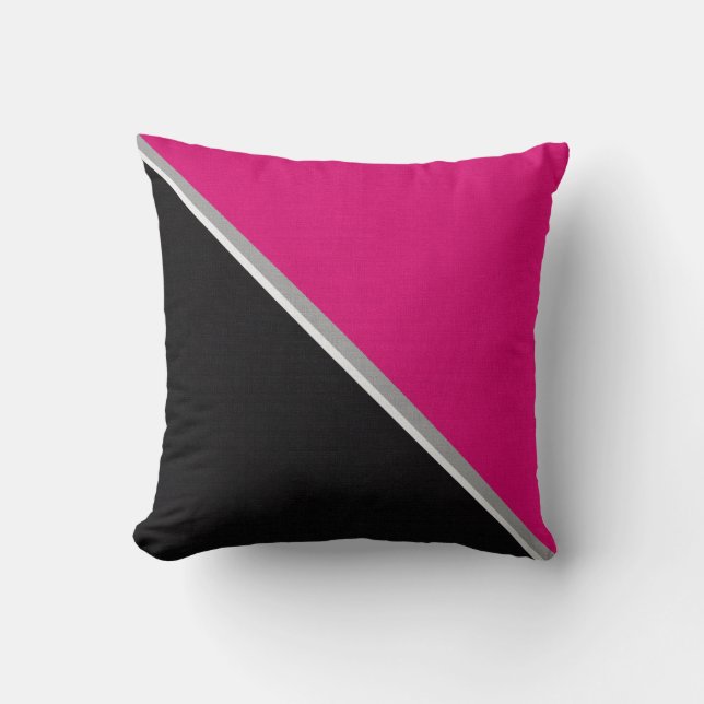 Black Pink Acrylic Burlap Block Painting Throw Pillow (Front)