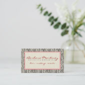Black Pink And Beige Animal Print Zebra Pattern Business Card (Standing Front)