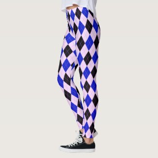 Black, pink and blue argyle pattern, retro style leggings