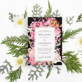 Black, Pink and Blush Watercolor Abstract flower Invitation