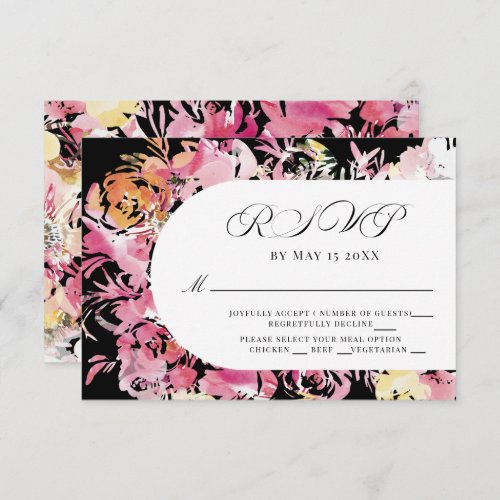 Black  Pink and Blush Watercolor Flower Arch RSVP