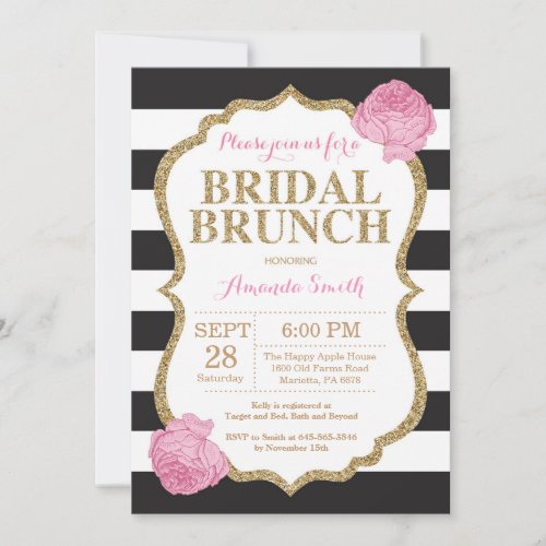 Black Pink and Gold Bridal Brunch Invitation