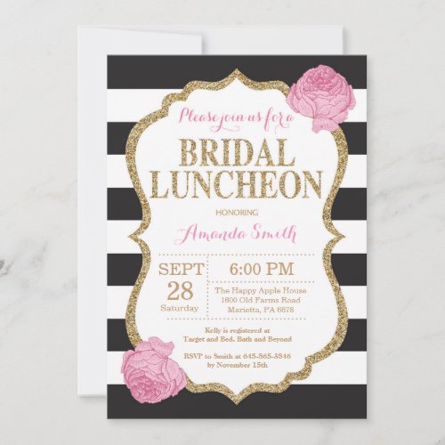 Black Pink and Gold Bridal Luncheon Invitation