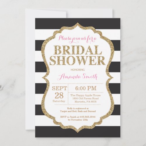 Black Pink and Gold Bridal Shower Invitation