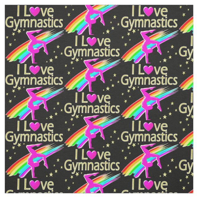 BLACK, PINK AND GOLD I LOVE GYMNASTICS FABRIC (Swatch)
