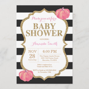 Black Pink and Gold Pumpkin Baby Shower Invitation