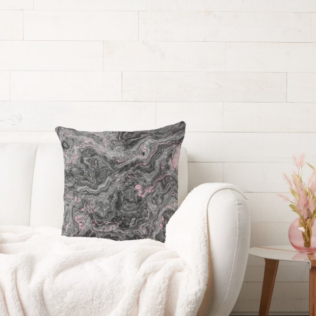 Black, Pink and Gray Marble abstract Throw Pillow (Couch)