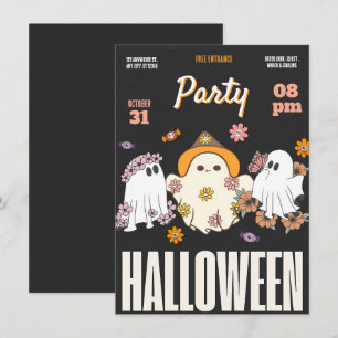 Black, Pink, and Orange Trendy Halloween Party Invitation