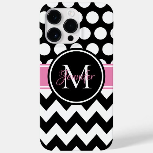 Black Pink and White Chevron Polka Dot Monogram Case_Mate iPhone 14 Pro Max Case