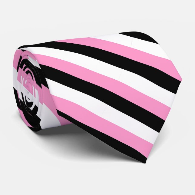 Black, Pink and White Diagonal Stripes necktie (Rolled)