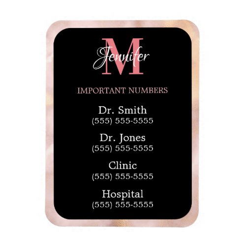 Black Pink and White Important Numbers Monogrammed Magnet