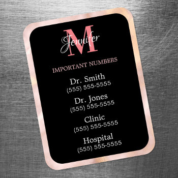 Black Pink And White Important Numbers Monogrammed Magnet by annaleeblysse at Zazzle
