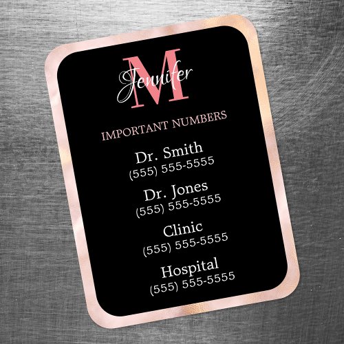 Black Pink and White Important Numbers Monogrammed Magnet