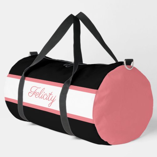 Black pink and white monogrammed duffle bag