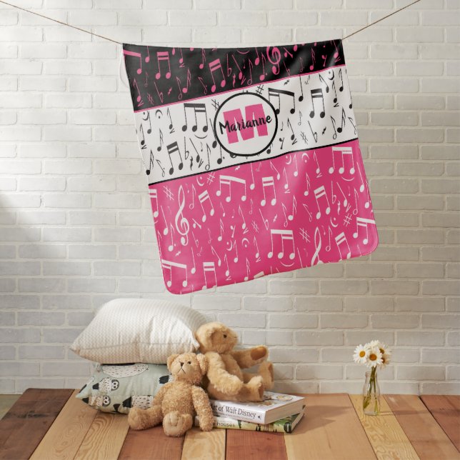 Black pink and white music notes baby blanket (In Situ)