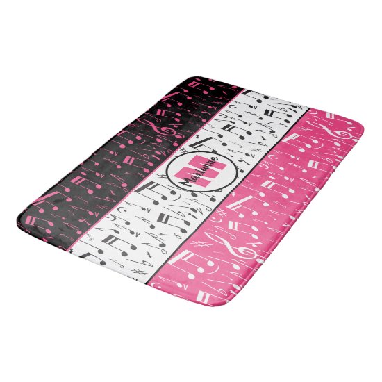 Black pink and white music notes bath mat