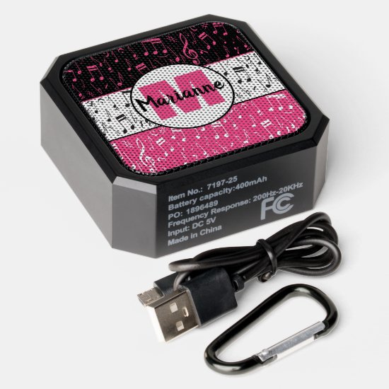 Black pink and white music notes  bluetooth speaker