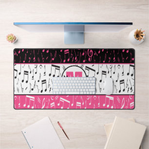Black pink and white music notes  desk mat