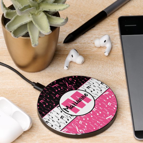 Black pink and white music notes  wireless charger 