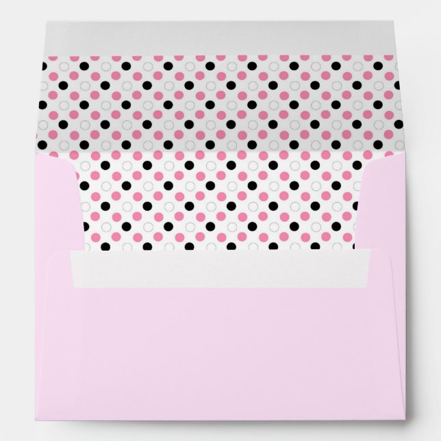 Black pink and white polka dots Greeting cards Envelope (Back (Bottom))
