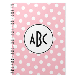 Black Pink and White Polka Dots Monogram Notebook