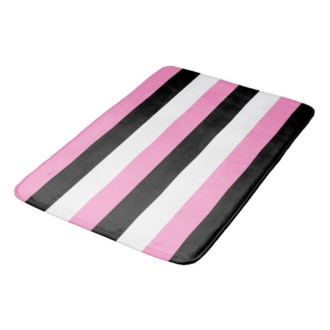 Black, pink and white stripes bath mat (Angled)