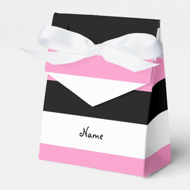 Black, Pink and White Stripes Favor Boxes (Front Side)