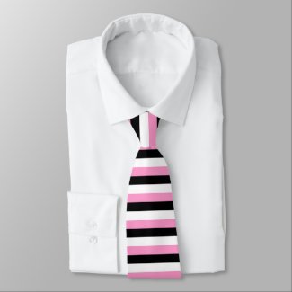 Black, pink and white stripes necktie