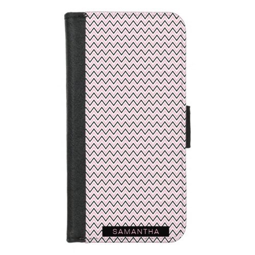 Black Pink and White Wavy Lines Pattern iPhone 87 Wallet Case