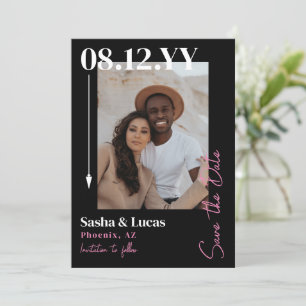 Black Pink Arrow Typography Photo Save The Date